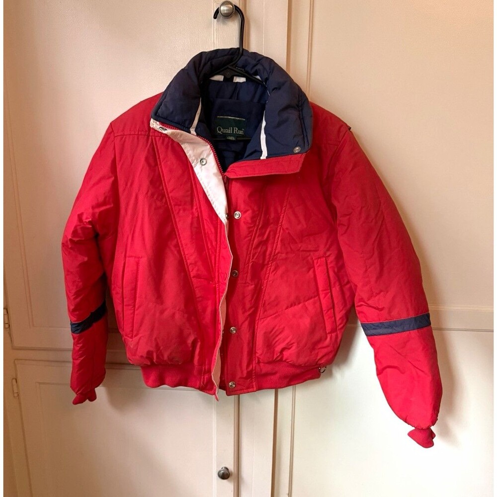 Vintage 80s Quail Run Men’s Red Ski Jacket Large Insulated Hooded Puffer